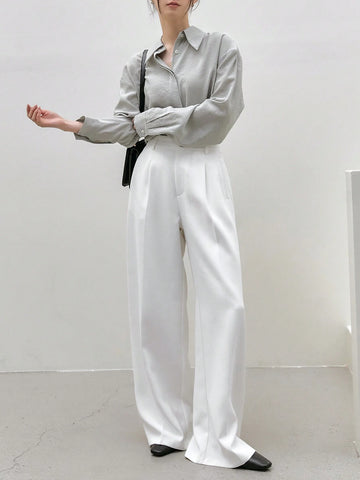 Dazy-Less Women's Solid Color Loose Wide Leg Suit Pants