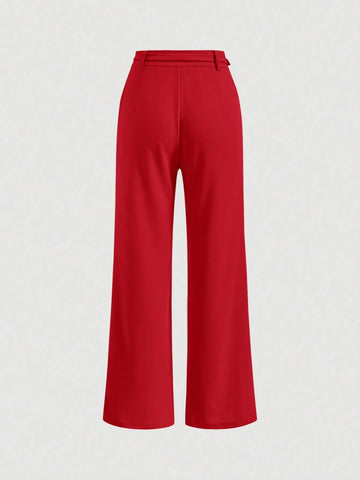 MOD Solid Belted Wide Leg Suit Pants