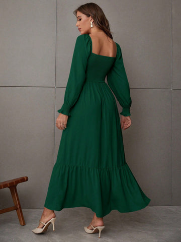 Breezaya Square Neck Ruffle Hem Dress