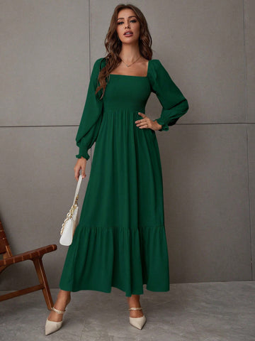 Breezaya Square Neck Ruffle Hem Dress