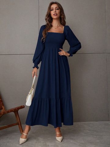 Breezaya Square Neck Ruffle Hem Dress