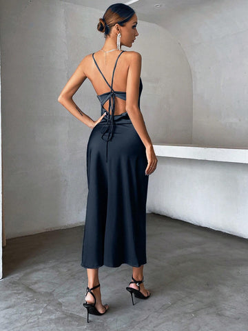 Aveloria Solid Tie Backless Cami Dress