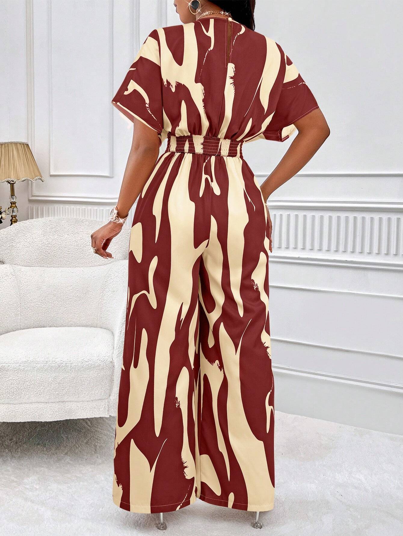 Lyxana Allover Print Batwing Sleeve Shirt Jumpsuit