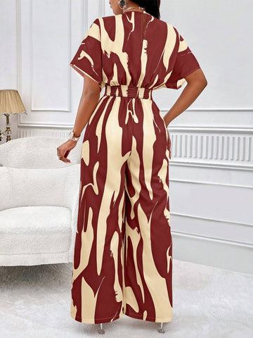 Lyxana Allover Print Batwing Sleeve Shirt Jumpsuit