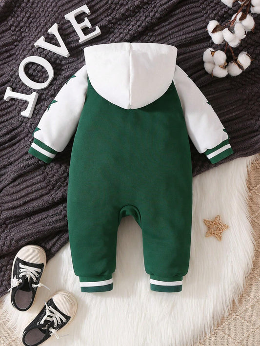 Baby Boy Letter Graphic Colorblock Hooded Jumpsuit