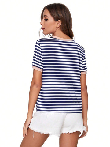 EZwear Neon Green Pocket Patched Striped Ringer Tee
