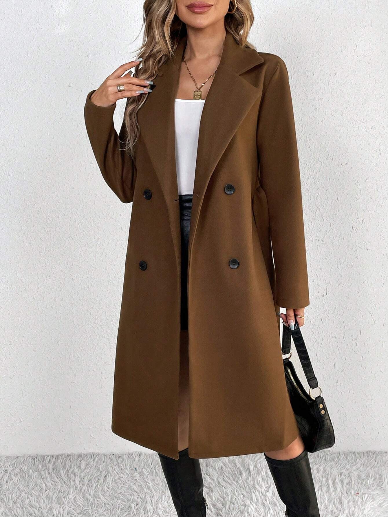 Tall Lapel Neck Double Breasted Overcoat