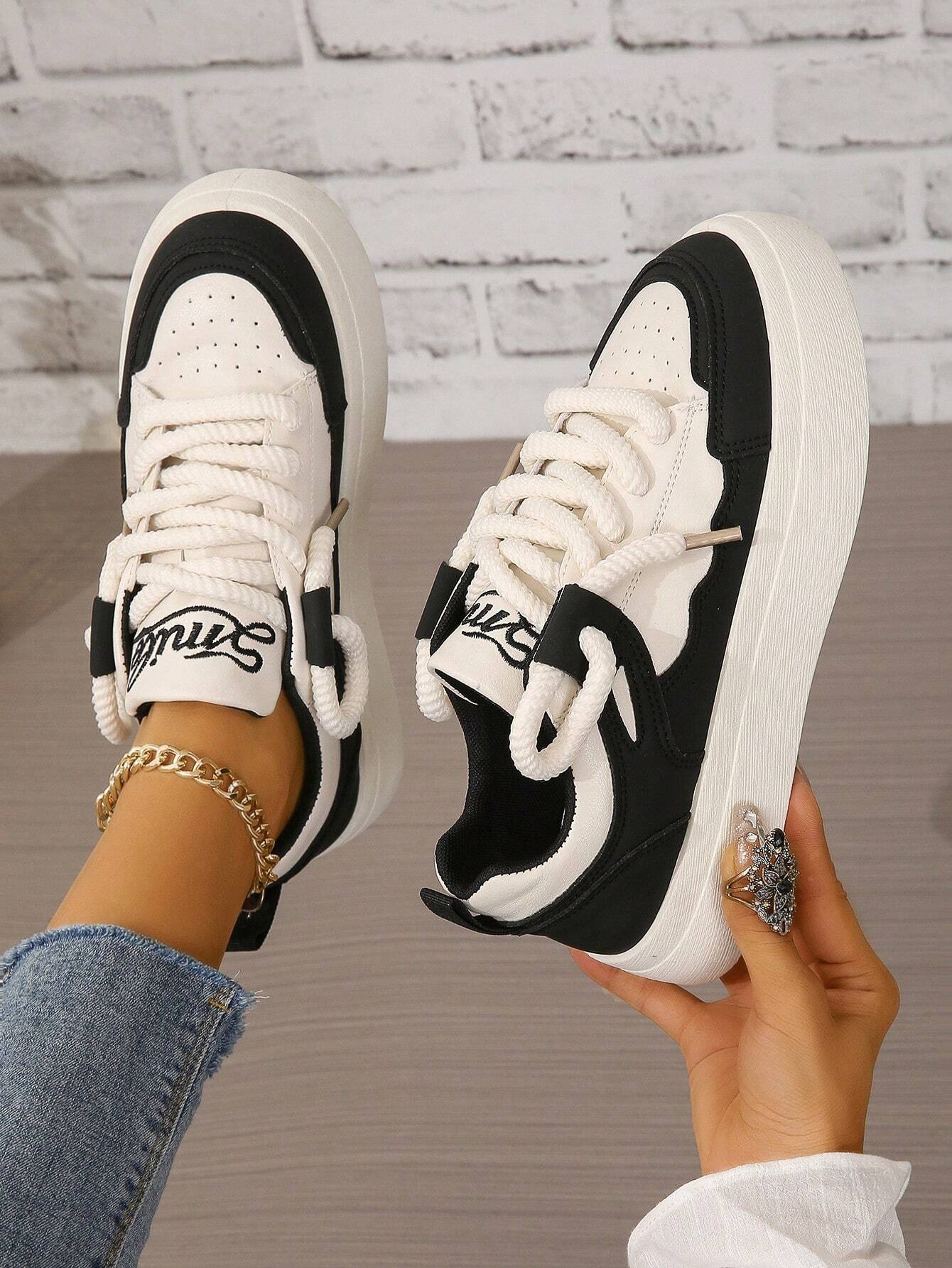 Fashionable Color-block White Sneakers