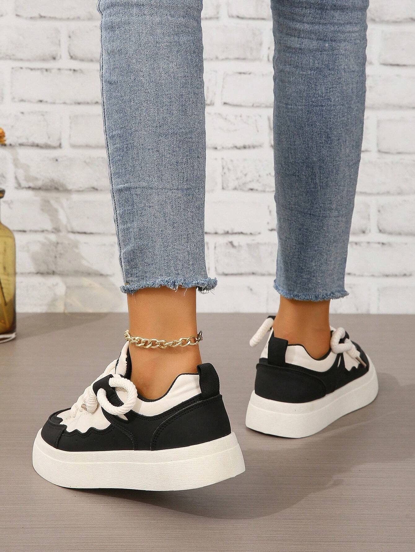 Fashionable Color-block White Sneakers