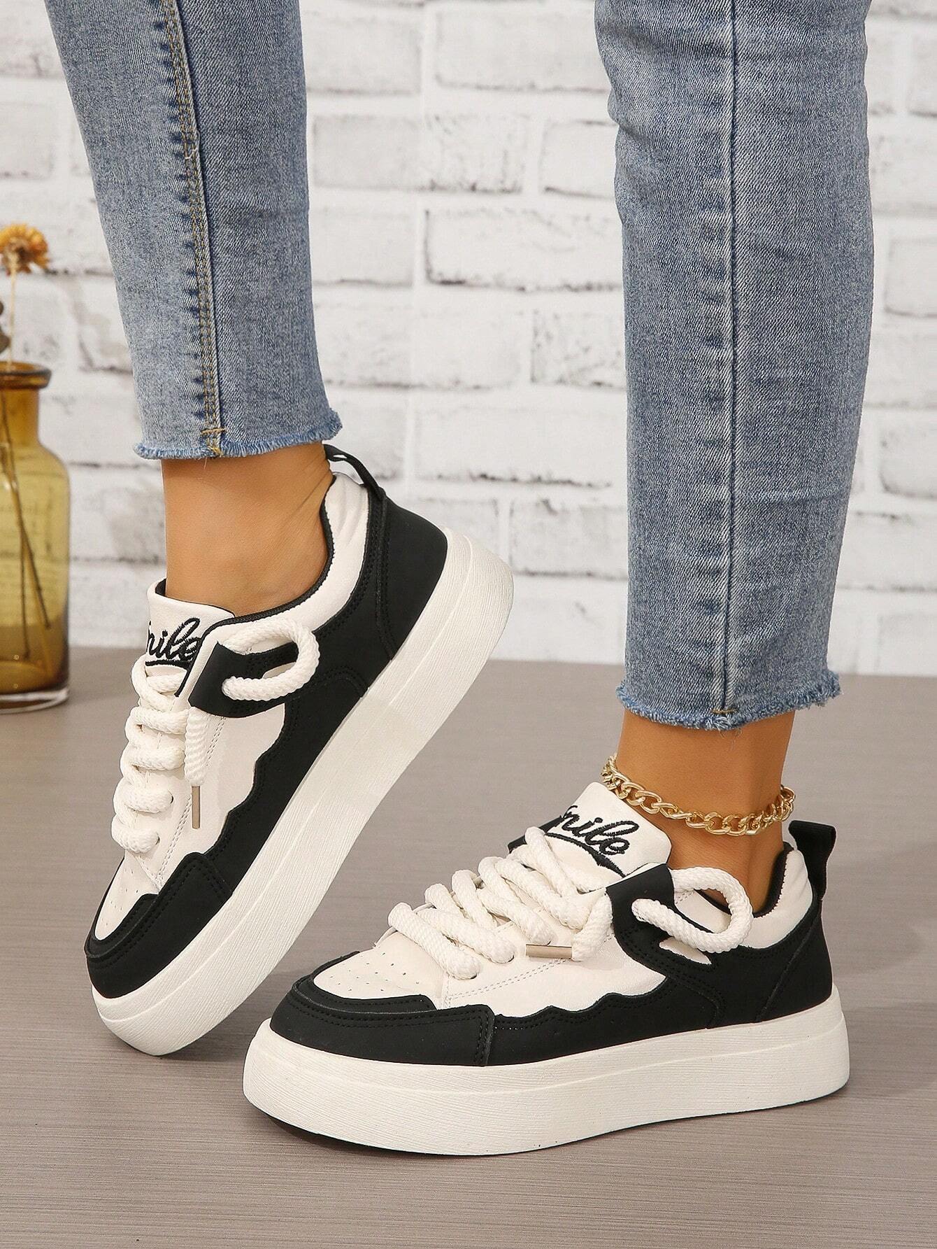 Fashionable Color-block White Sneakers