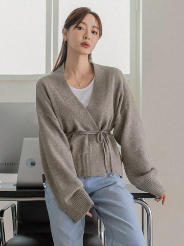 Dazy-Less Drop Shoulder Belted Cardigan