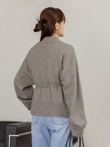 Dazy-Less Drop Shoulder Belted Cardigan