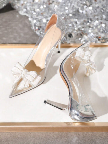 Women's Butterfly Flower Rhinestone Decor Pointed Toe Stiletto High Heels