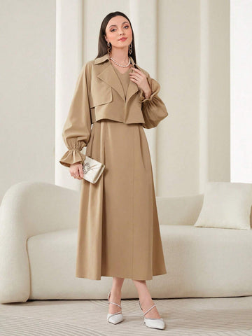 Modely Flounce Sleeve Lapel Neck Jacket & Dress