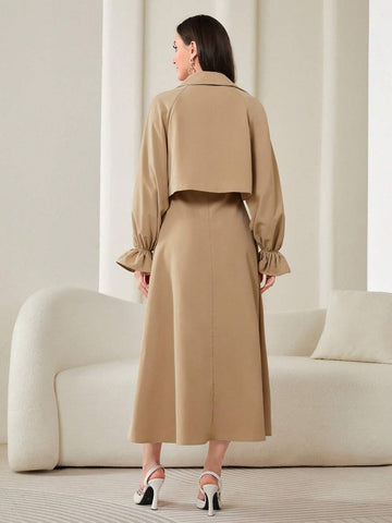 Modely Flounce Sleeve Lapel Neck Jacket & Dress