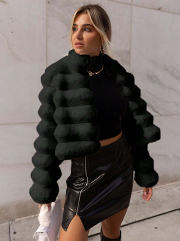 Firerie Going Out Solid Open Front Crop Fuzzy Coat