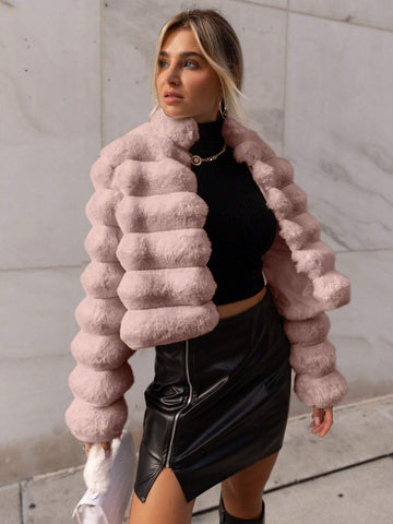 Firerie Going Out Solid Open Front Crop Fuzzy Coat