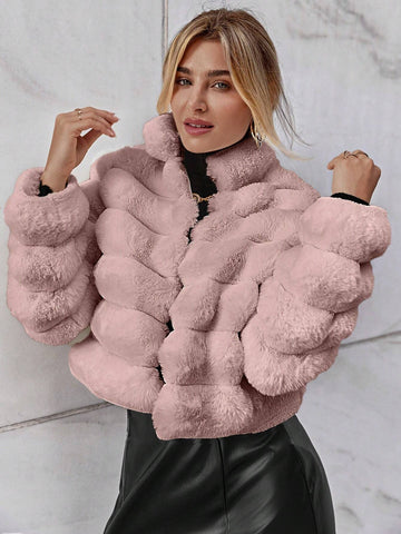 Firerie Going Out Solid Open Front Crop Fuzzy Coat