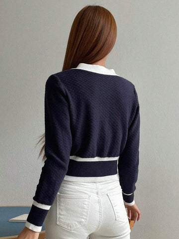 DAZY Colorblocked Cardigan With Open Front