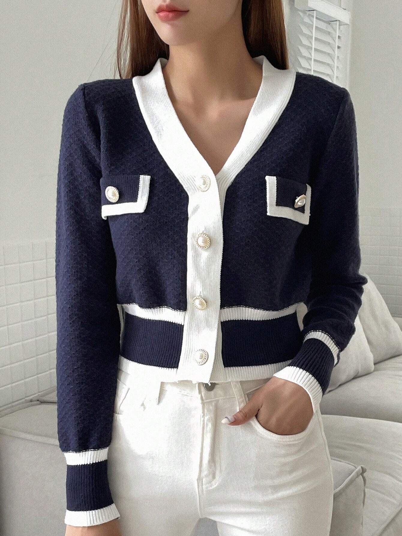 DAZY Colorblocked Cardigan With Open Front