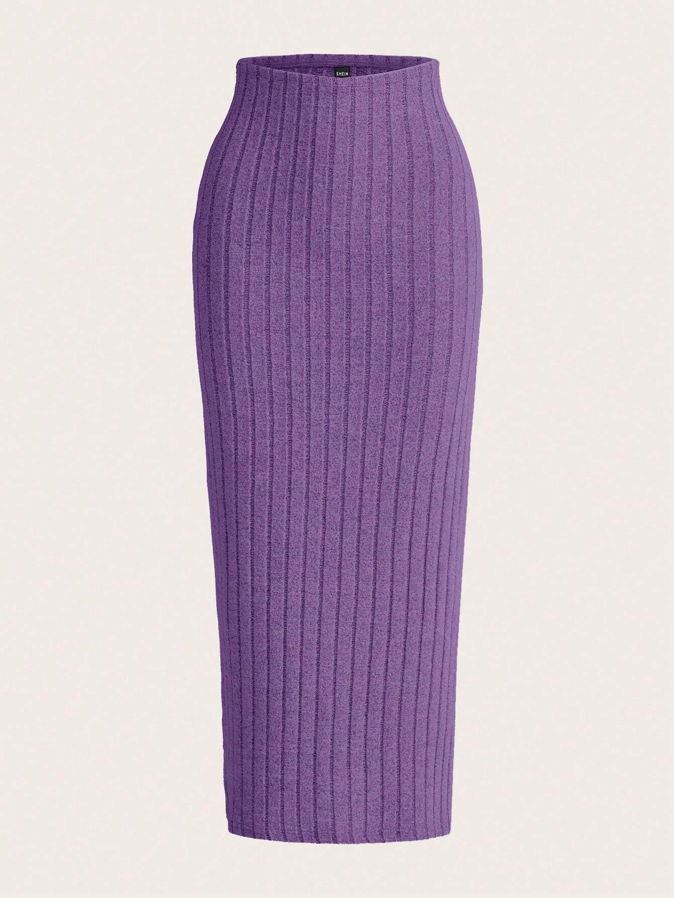 EZwear Solid Ribbed Knit Pencil Skirt