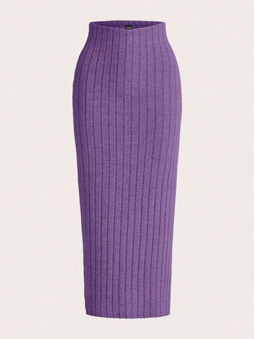 EZwear Solid Ribbed Knit Pencil Skirt