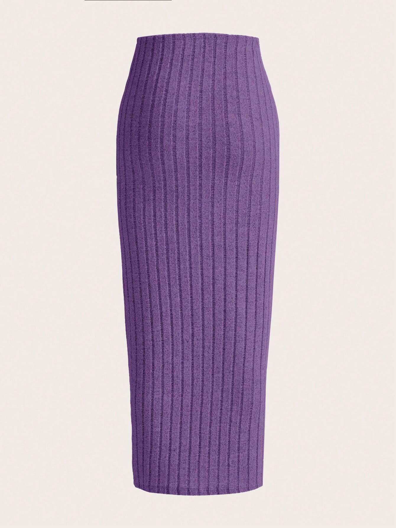 EZwear Solid Ribbed Knit Pencil Skirt