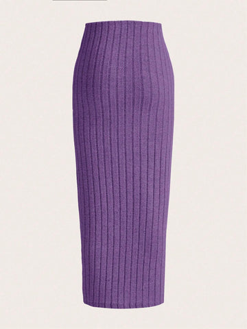 EZwear Solid Ribbed Knit Pencil Skirt