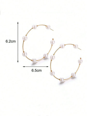 1pair New Style Large Circle Creative Vintage Faux Pearl Hoop Earrings
