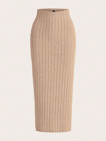 EZwear Solid Ribbed Knit Pencil Skirt