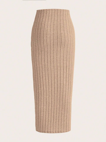 EZwear Solid Ribbed Knit Pencil Skirt