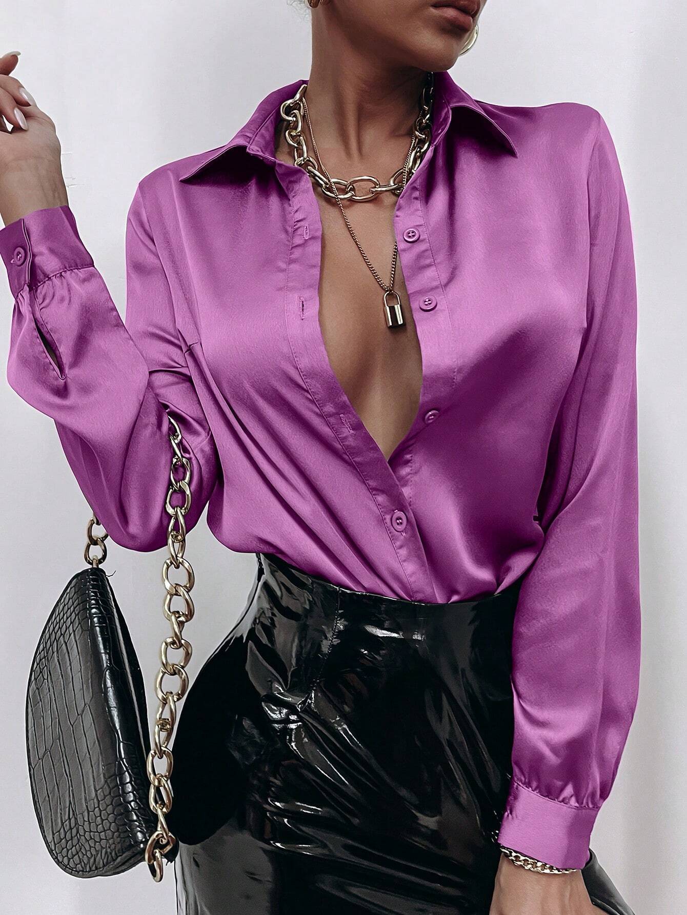 Privé Satin Solid Button Front Shirt
