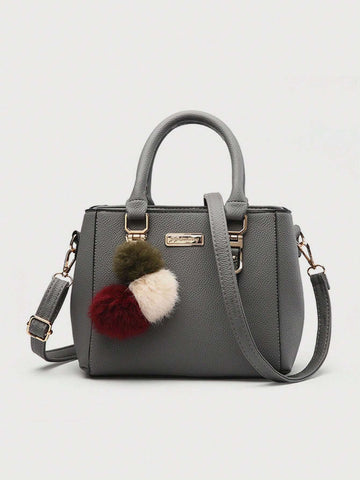 Waterproof,Lightweight,Business Casual Fuzzy Pompom Metal Decor Square Bag