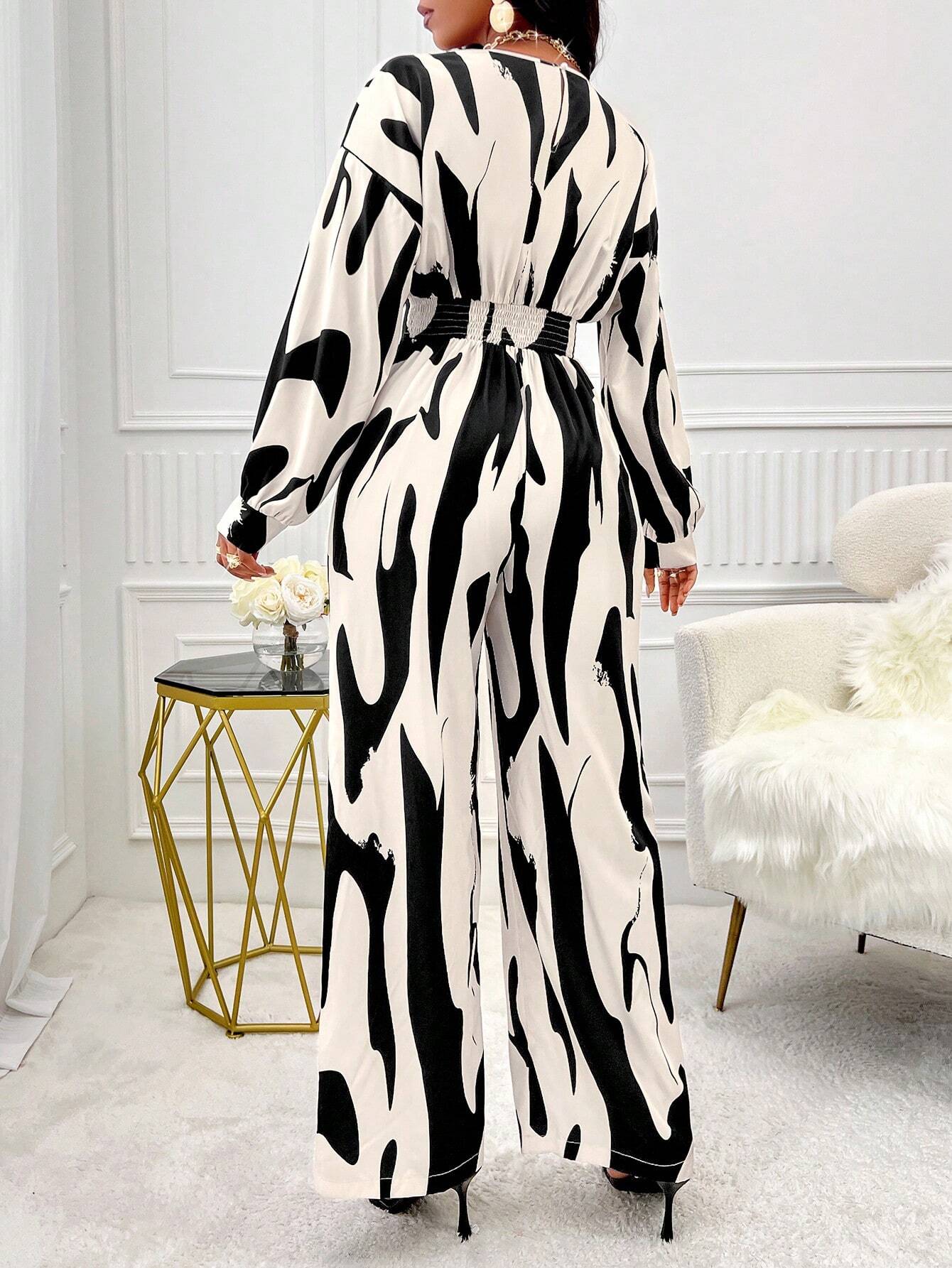 Lyxana Allover Print Batwing Sleeve Shirt Jumpsuit
