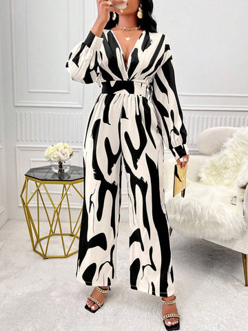 Lyxana Allover Print Batwing Sleeve Shirt Jumpsuit