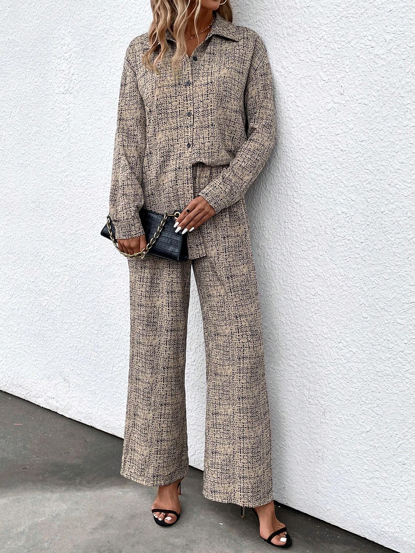 Priv� Argyle Print Drop Shoulder Blouse & Wide Leg Pants