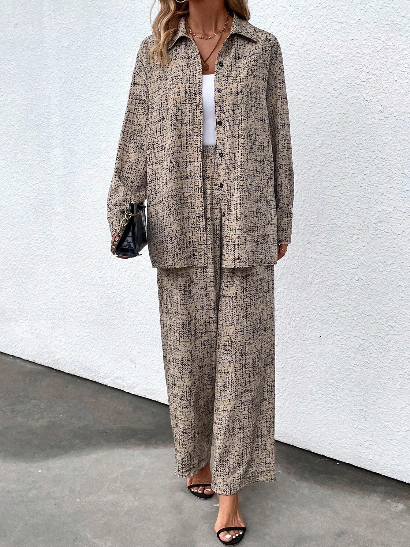 Priv� Argyle Print Drop Shoulder Blouse & Wide Leg Pants