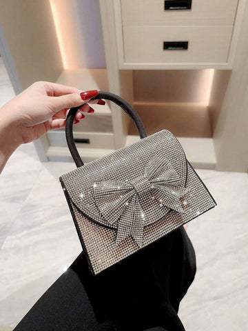 Moonlit EveBag Women's Sparkling Rhinestone Evening Clutch Bag With Bowknot & Rhinestone Design