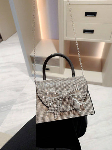 Moonlit EveBag Women's Sparkling Rhinestone Evening Clutch Bag With Bowknot & Rhinestone Design