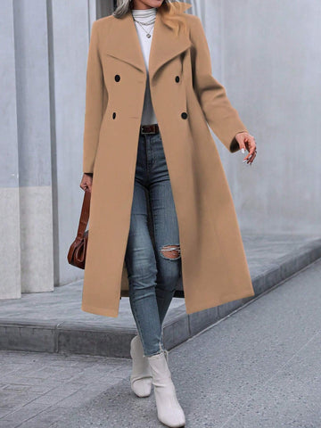 Privé Double-breasted Waterfall Collar Woolen Coat