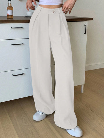 DAZY Women's Solid Color Straight Leg Business Casual Dress Pants