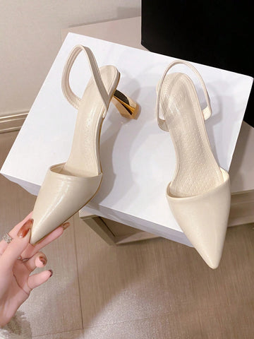 Women Minimalist Slingback Pumps, Point Toe Sculptural Heeled Fashion Pumps