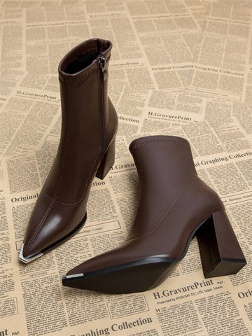 New Elegant Wine Red Thick Heel High Heel Pointed Toe Women Boots