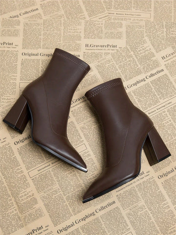 New Elegant Wine Red Thick Heel High Heel Pointed Toe Women Boots