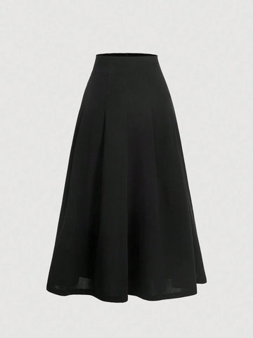 MOD Solid High Waist Topstitch Fold Pleated Flare Skirt