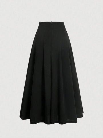 MOD Solid High Waist Topstitch Fold Pleated Flare Skirt