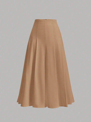 MOD Solid High Waist Topstitch Fold Pleated Flare Skirt