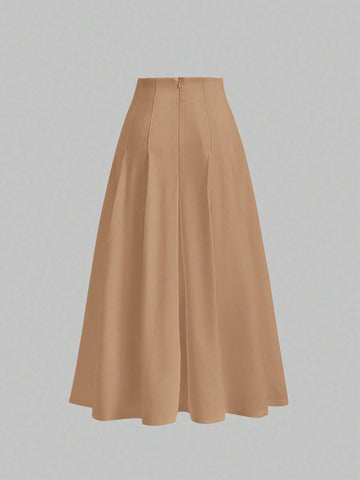 MOD Solid High Waist Topstitch Fold Pleated Flare Skirt