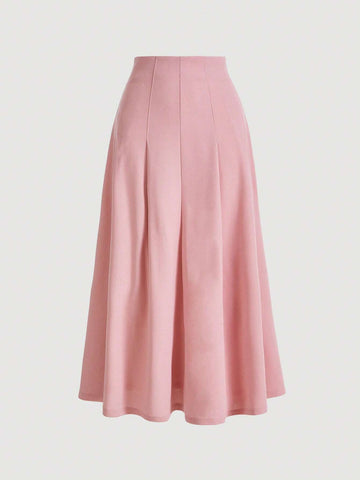 MOD Solid High Waist Topstitch Fold Pleated Flare Skirt