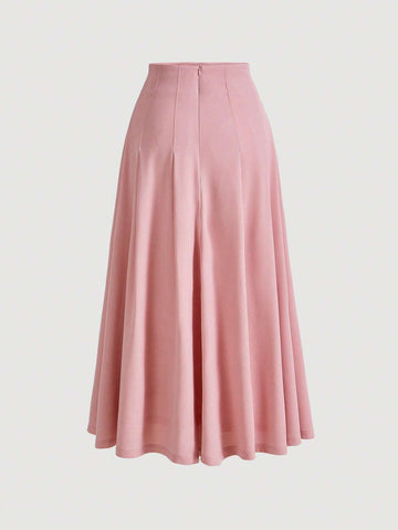 MOD Solid High Waist Topstitch Fold Pleated Flare Skirt